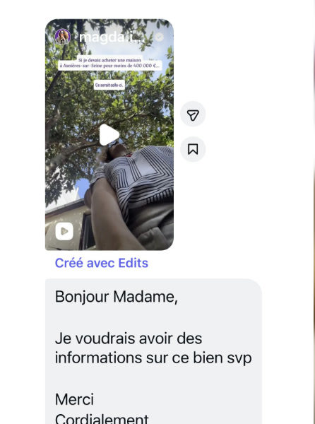 Message reçu : « Je voudrais avoir des informations sur ce bien svp »