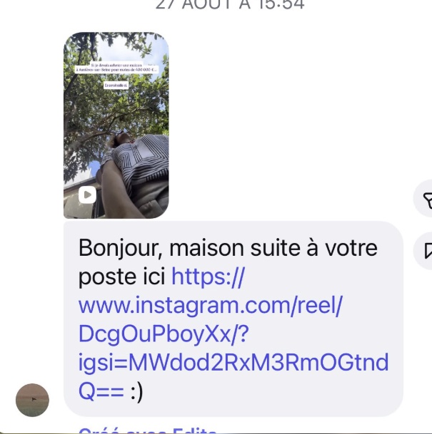 Message reçu : « Bonjour, maison suite à votre post »